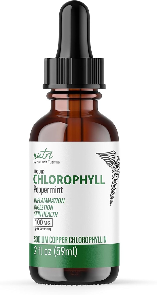 Nature's Fusions Nutri Liquid Chlorophyll Peppermint 100mg - Iekšējais dezodorants un detoksifiers - Šķidrie pilieni - 2 fl oz (59 Servē, 100mg uz apkalpo) - Clorofila Liquida