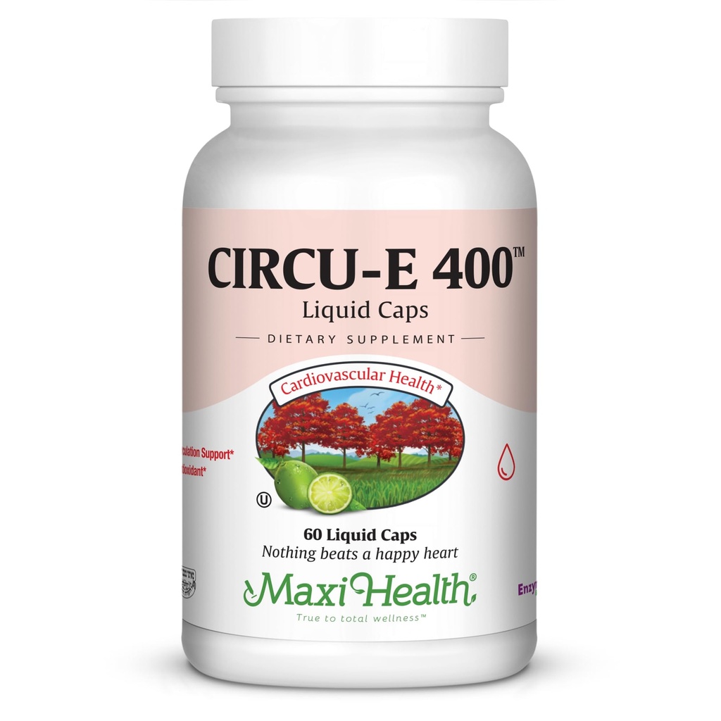 Maxi Health Circu-E 400 SV - Dabīgais E vitamīns - Ķermeņa aizsardzības sistēmas atbalsts - 60 kapsulas - Košera
