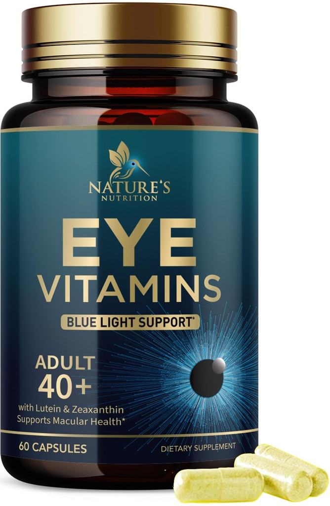 Acu vitamīni Papildinājums - Uzlabota acu kopšana Vitamīns ar luteīnu, cinku, vitamīni C, E, Zeaxanthin & Minerals - Redzes multivitamīni makulārajai veselībai un sausajām acīm, Vegan, pudelēs ASV - 60 kapsulas