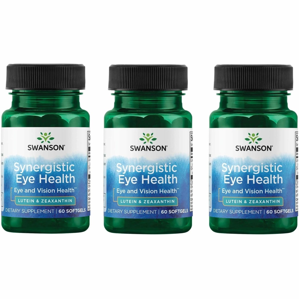 Swanson Lutein & Zeaxanthin Synergistic Eye Health Redze Retina Macula papildinājums (Lutein 20 mg & OmniXan Zeaxanthin 2 mg) 60 Softgels Sgels (3 iepakojums)