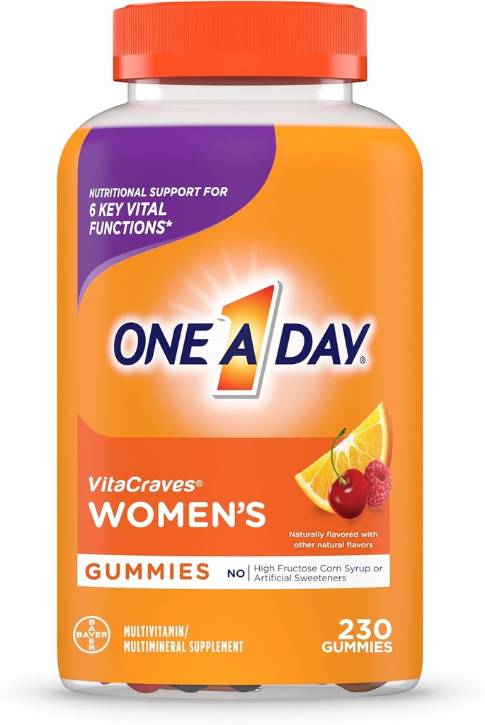 Viena diena Sieviešu multivitamīnu Gumies, Multivitamīnu sievietēm ar vitamīnu A, C, E, vitamīnu D un cinka Imūnās veselības atbalstam, 230 skaits