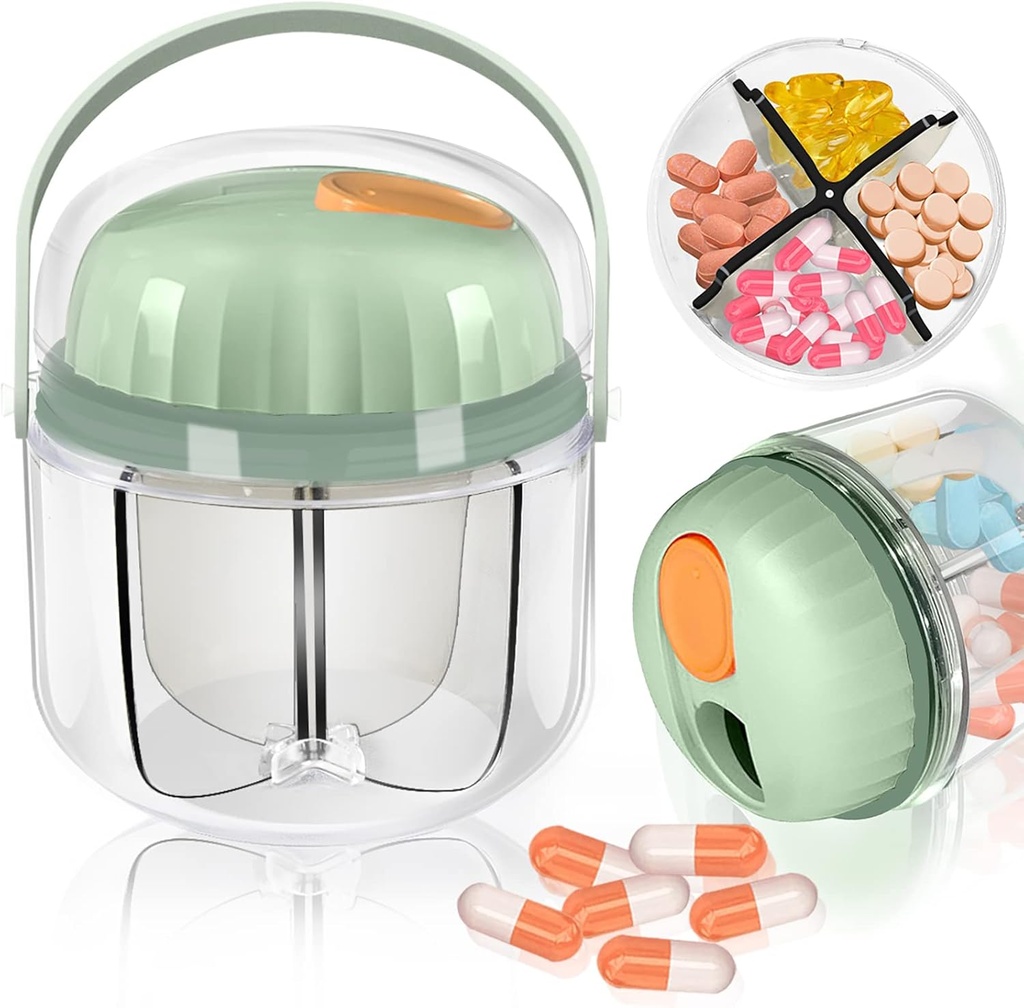 Pārnēsājama Pill kaste, GloDeals Weekly Pill Organizators 7-Day Travel Medicine Organizators NO-BPA Mitruma Proof Portable Medicine Konteiners vitamīniem, Zivju eļļas, papildinājumi (zaļš)