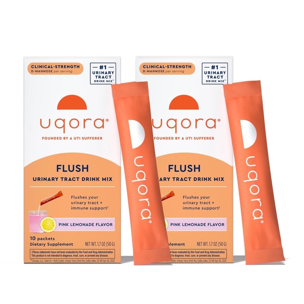 Uqora Pietvīkums - urīna trakts* ar D-mannozi, C vitamīnu, B6 vitamīnu, kāliju, magniju un kalciju - bez glutēna un veganu - rozā citronādes uzlējums - 20 iepakojumi (2 iepakojumi)