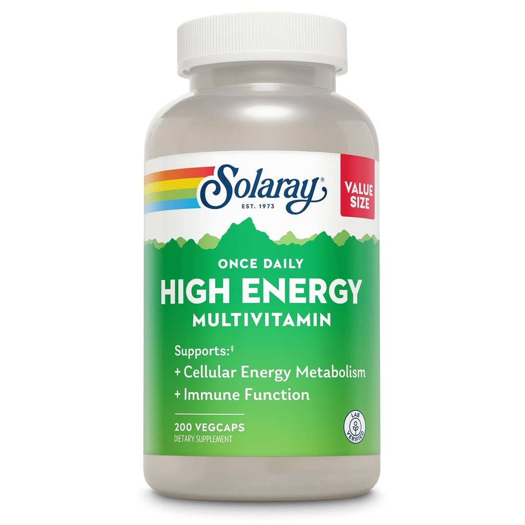 SOLARAY Vienreiz dienā augstas enerģijas multivitamīni sievietēm un vīriešiem - enerģijas piedevas - Imūnsupport w/Vitamin C, A, D un E, B vitamīna komplekss, Trace Minerals, 60 dienu garantija, 200 Serv, 200 VegCaps