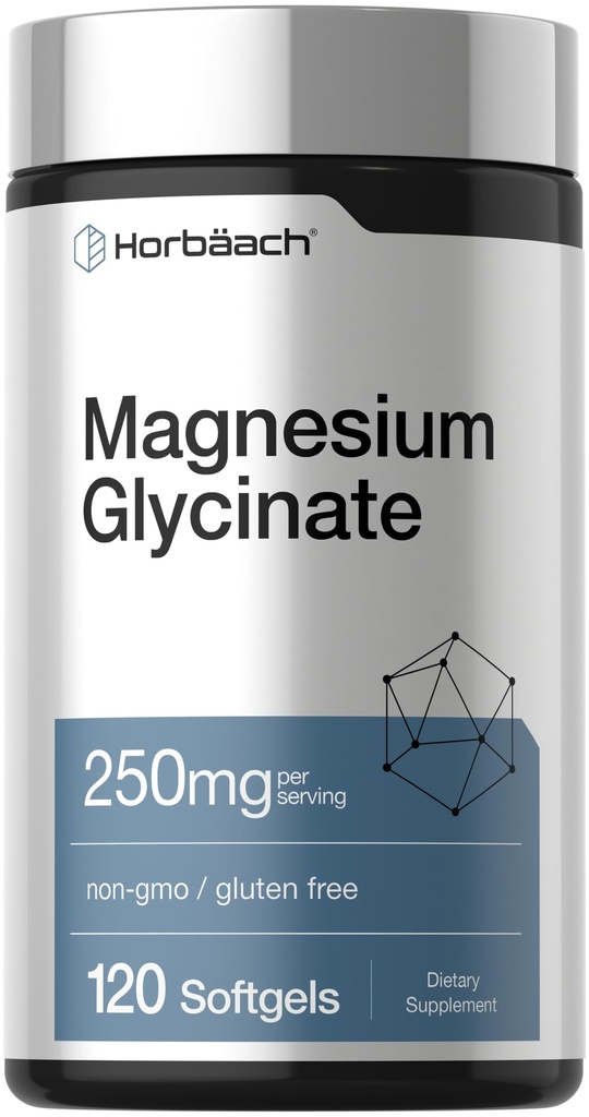 Horbäach magnija glicināts - 250 mg - 120 Softgels - ne-GMO un bez lipekļa piedevas