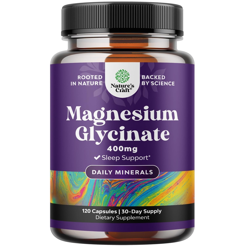 Tīrs magnija glicinate papildinājums 400mg uz vienu Kalpošanu - Vegan High Absorbcija Helated Magnija kapsulas sievietēm un vīriešiem ar elementu 400mg miega un relaksācijas atbalsts - 120 Count