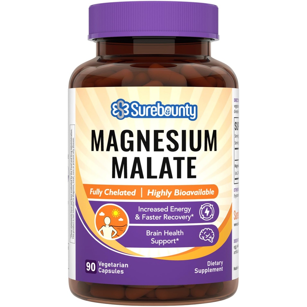 Magnija malāta kapsulas 410mg, Magnija papildinājums, Helāts, Augsta Absorbcija, Enerģijas ražošanas un kontrakcijas atbalsts, Minerāls bērniem, Pusaudžiem un pieaugušajiem, 90 Vegan kapsulas