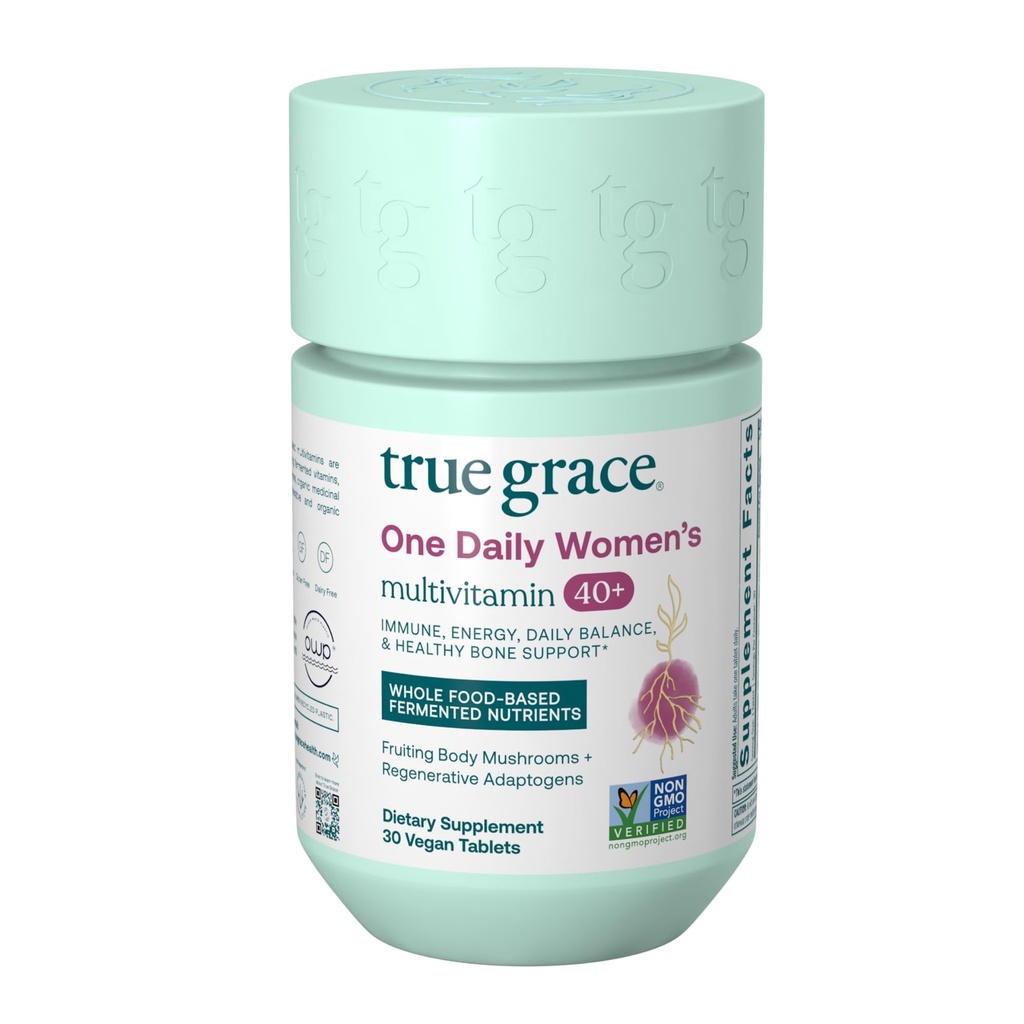 Patiesa Grace Viena diena Sieviešu Multivitamīnu 40+ Fermentētas minerālvielas, Organiskie adaptogēni & Sēnes Enerģija, Imūnās, Kaulu Atbalsta - Ne-GMO - Dzelzs, Gluten & Soy Free - 30 Vegan tabletes