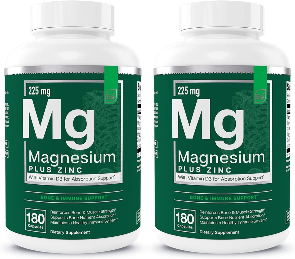 Essential Elements Magnija Plus Cinks ar vitamīnu D3 • Zinātniski Formulēta Sirds, Kaulu un Muskuļu Support 