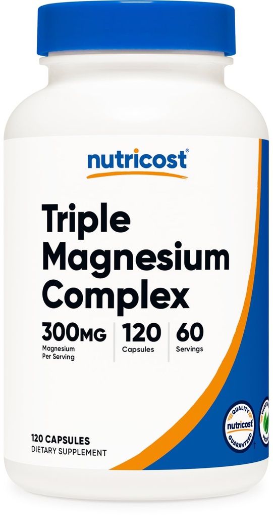 Nutricost Triple magnija komplekss (300 mg, 120 kapsulas) - no Di-magnija malāta, bisglicināta un citrāts, 60 Kalpo