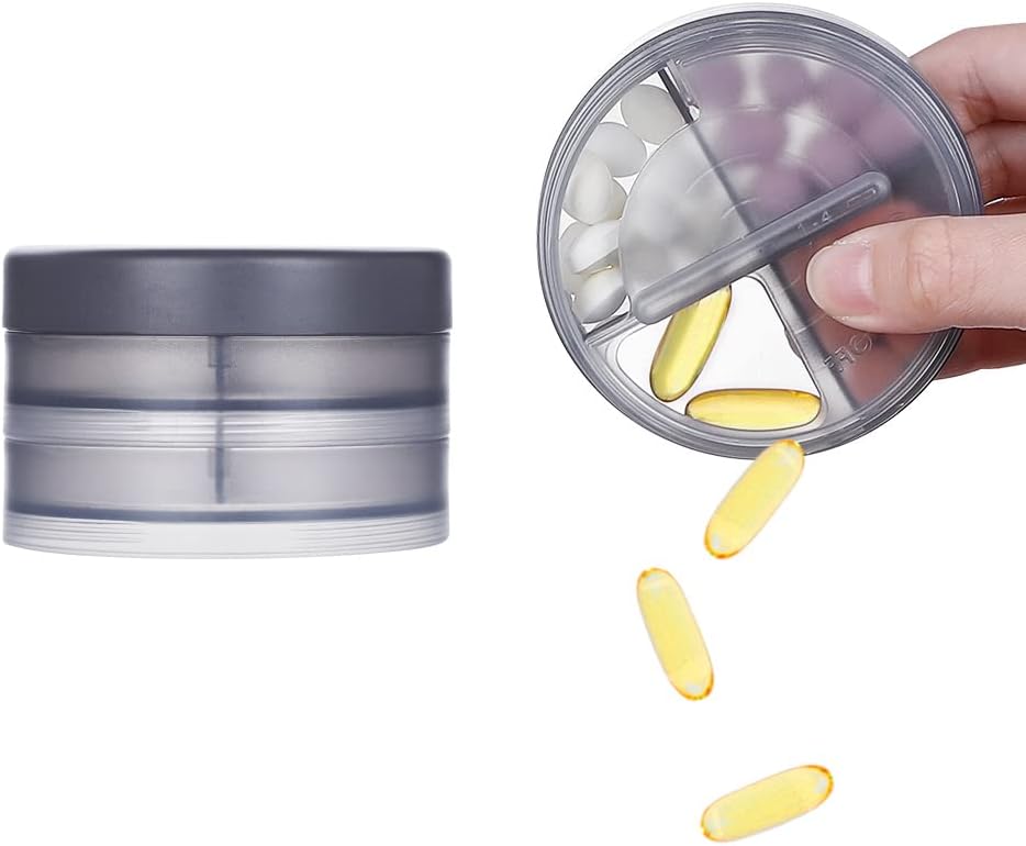 2 Slāņi Pill Case, KIGI Daily Pill Organizators ar 8 Iedalījumi 1 Diena 4 Laiks Portable Pill Box Vitamīnu Organizators Travel (Gray 3.1-2Inch)
