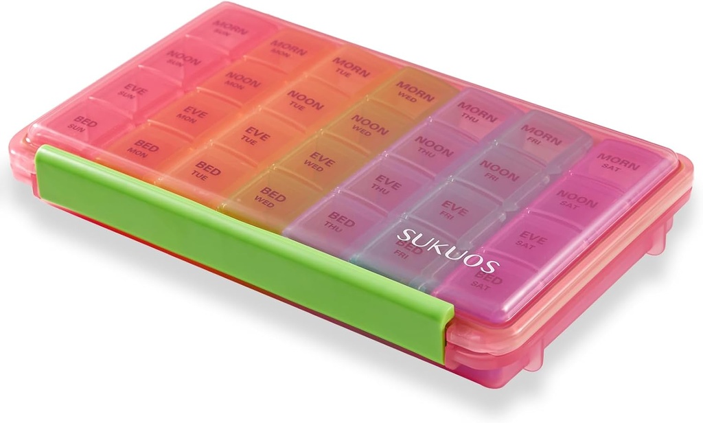 Sukuos Weekly Pill organizētājs 7 Diena 4 Reizi dienā, Mitruma-Rezistants Lielas Dienas Pill Box Medicine Cases Vitamīnu/zivju eļļas/piedevu (Pink)