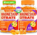 Magnija citrāts Gumijas - magnija citrāts ar Ashwagandha & L-teanīnu, augsta absorbcija Calm Gumies, magnija gumiju kaļķakmens, Atpūtas, nervu, muskuļu, 120 skaitļi