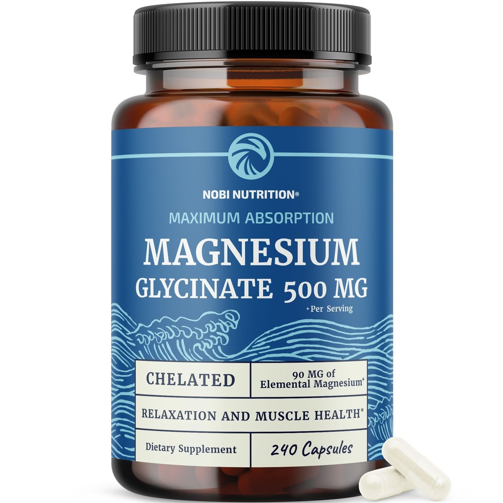 Magnijs Glicerīns 500 mg ) Paplašināts augstas absorbcijas  ) Muskuļu relaksācija, Kauli, Sirds, Nervs, Miega & Miega & Miega Atbalsts sievietēm un vīriešiem ) Magnija helāts Papildinājums & Bisglicināts Complex  ” 240ct