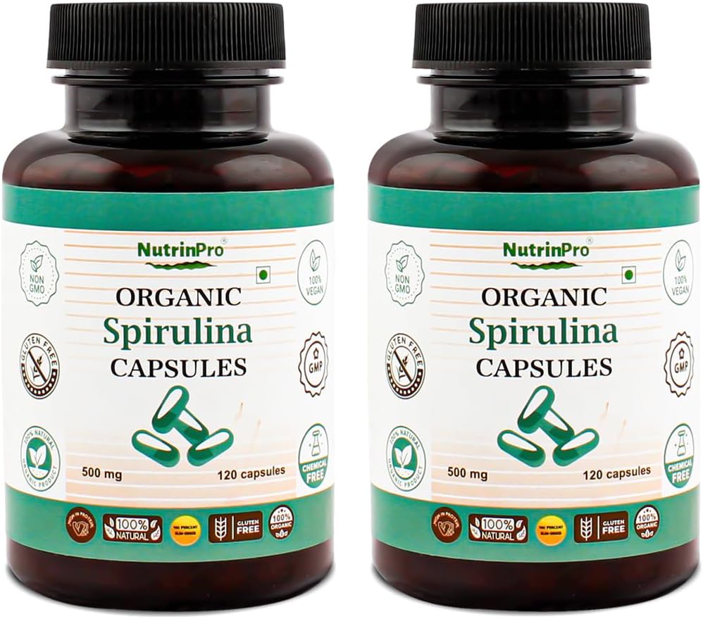 USDA Organic Spirulina kapsulas - 100% Pure Vegan papildinājums, bez GMO, bez lipekļa, bez ķīmiskām vielām, (240)