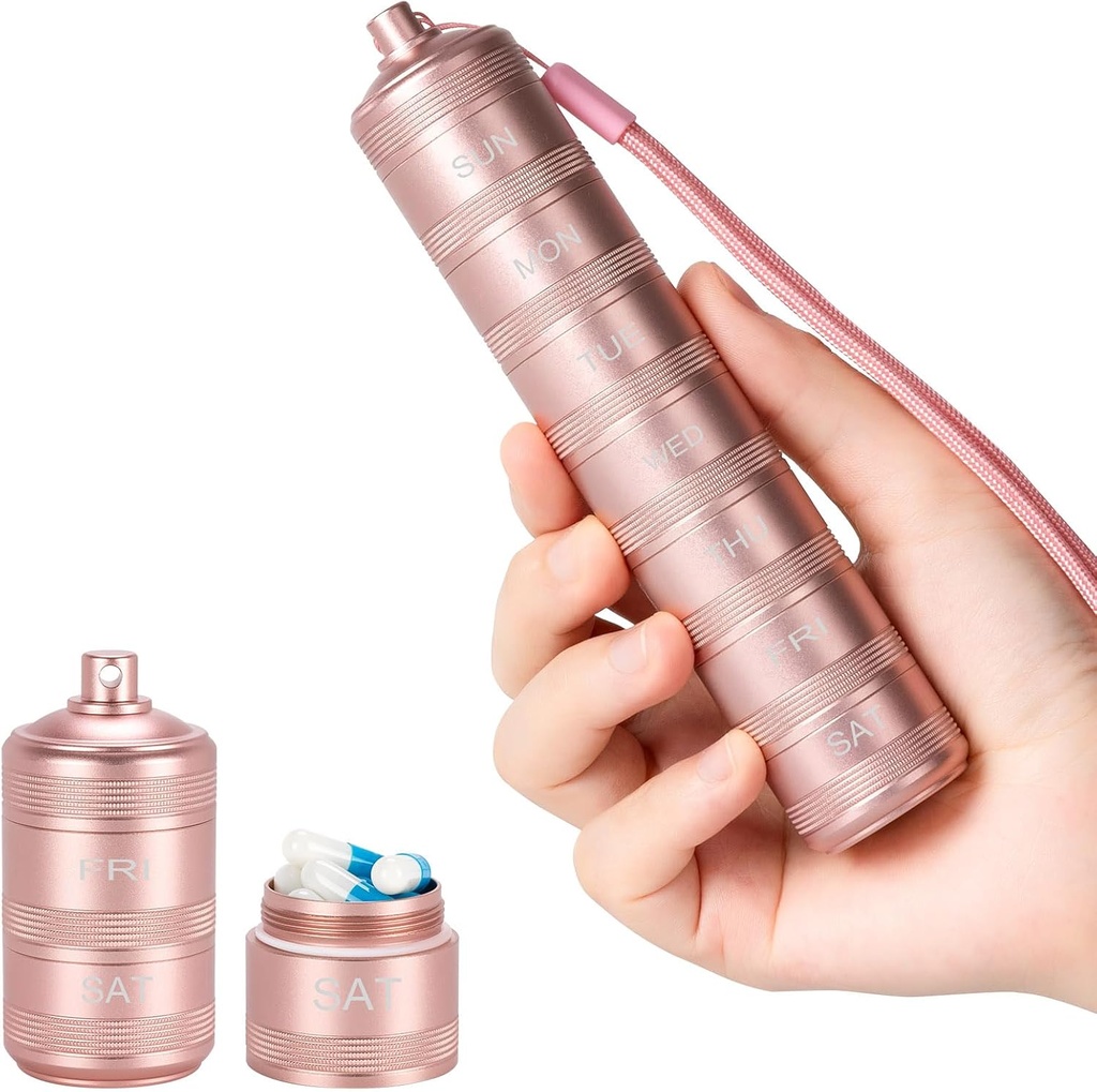 Portable Metal Pill Medicine Organizators - Ūdensnecaurlaidīgs Pill Case Compact Travel Pill Box Weekly Aluminum Sakausējuma konteiners, 7 Daily Pill Organizators, Mazas tabletes, Pink S