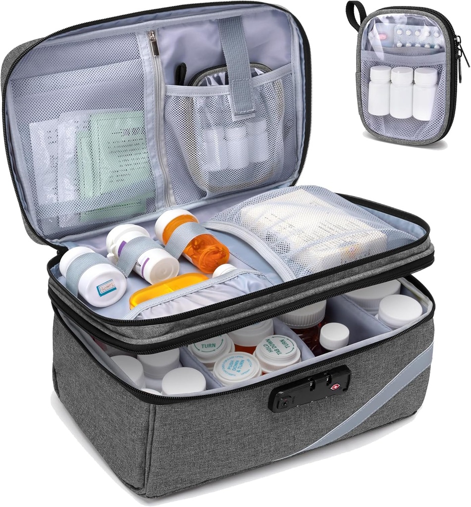 Trunab Medicine Krātuves soma ar Kombinētu slēdzeni, slēdzamu plāksni Pudeles organizators, Travel Medicines Carry Case for Medicine Box, Recepte, Vitamīni, Pielietojumi vai medicīnas piederumi