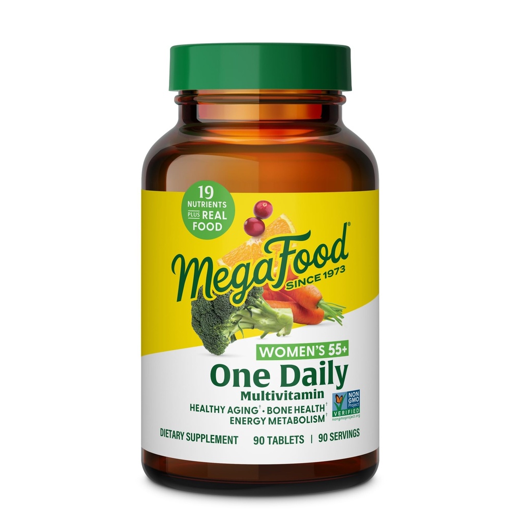 MegaFood Women's 55+ One Daily Multivitamīnu sievietēm - ar vitamīnu A, C, D3 & E optimālai novecošanai Atbalsts - Plus Real Food - Kaulu un imūnās atbalsta papildinājums - Veģetārietis - 90 cilnes