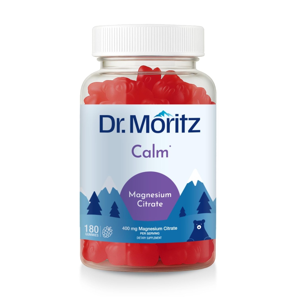 Dr. Moritz Magnija Gumijas pieaugušajiem - Zema Cugar 400 mg - Atbalsta nemierīgs Miega- Viegli košļāt Pieaugušajiem un bērniem Magnija Citrāts Gumijas (180 grāfs) - Aveņu Uzliesmo