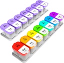 Extra Large Weekly Pill Organizatoru komplekts - 2 XL Vitamīnu turētāji ar 7 noņemamiem AM PM blokiem - Uzticama medicīna Dispenser mājas un ceļojumiem, Big Supplement Container, Varavīksne & Purple/White