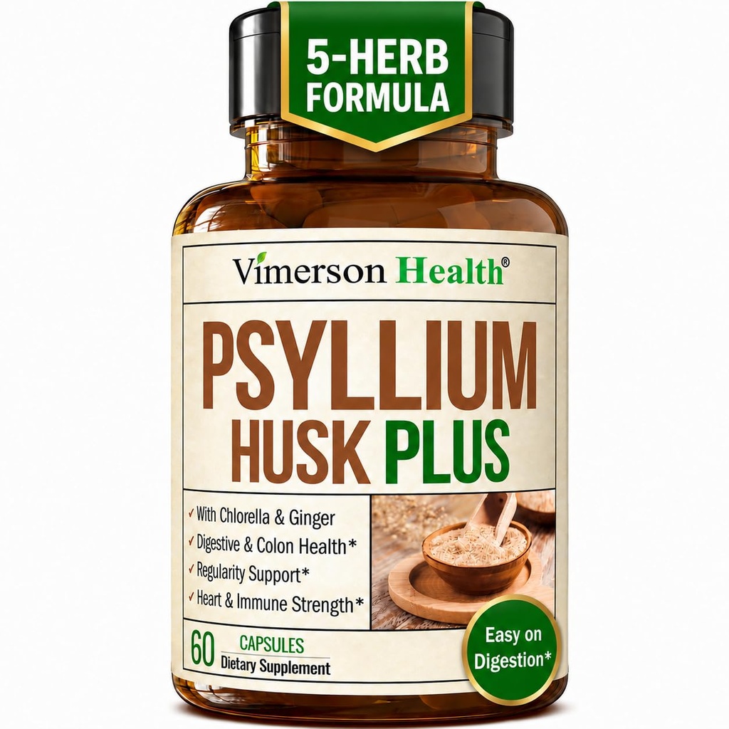 Fiber Papildinājums ar 1080mg Psyllium Husk Pulveris, Slippery Elm sievietēm un vīriešiem, Ingvera saknes – augstas Fiber tabletes regularitātei, gremošanas un zarnu veselība – Maiga uz kuņģa 60 Psyllium Husk kapsulas