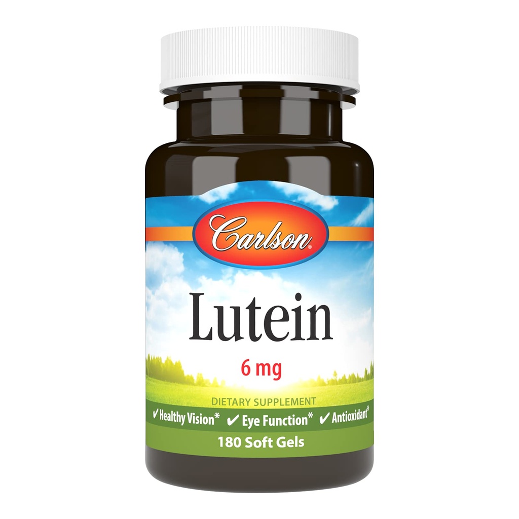 Carlson Lutein 6mg, Vision Support & Acu veselības papildinājums, Antioksidants Formula ar Zeaxanthin, 180 Softgels