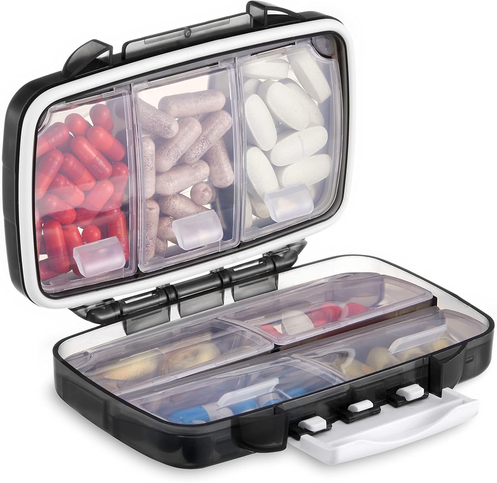 Fulikona portatīvās tabletes Organizators katru nedēļu, mazu ceļojumu Tabletes kaste ar 7 nodalījumu, mitruma necaurlaidīgs un hermētisks Pill kaste, ceļojumu Pill turētājs vitamīniem/zivju eļļas/piedevas
