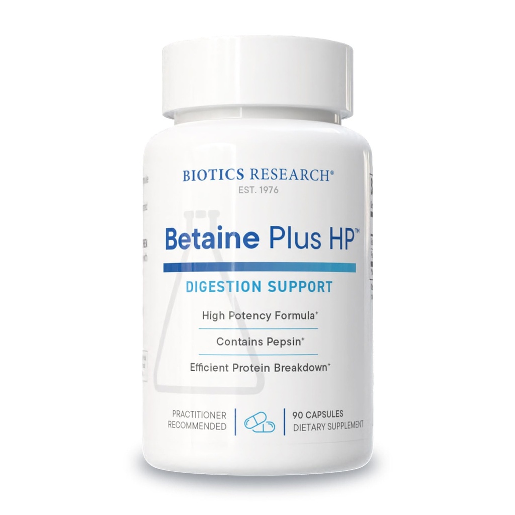 Biotics Research Betaine Plus HP - augstas potences sālsskābes papildinājums, atbalsta Gremošanas funkcija 90 kapsulas