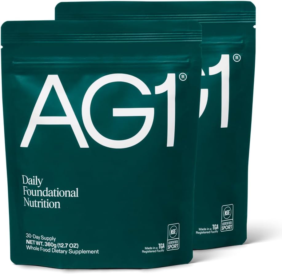 AG1 Zaļie pulvera papildinājums    ) Uzlabot Gut veselību ) Multivitamīnu, probiotikas, bez glutēna, vegana un Keto Friendly ) 75 Vitamīni (Athletic Greens) - 2 Pack, Classic Formula (30 Servē Per Pouch)