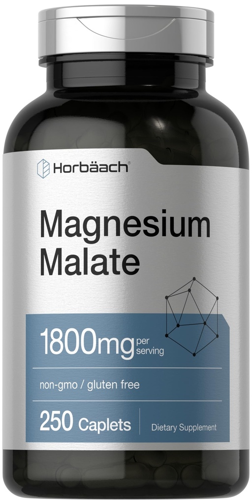 Horbäach magnija malāts; 1800 mg; 250 apvalkotas Caplets; veģetārs preparāts, bez GMO; bez glutēna