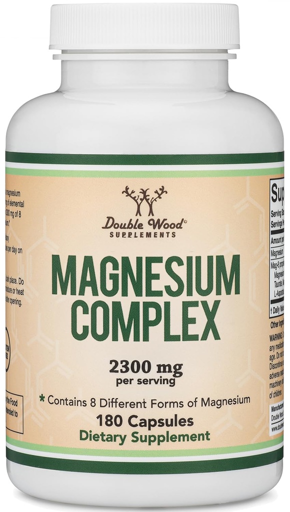 Magnija komplekss Papildinājums 180 Kapsulas (426mg Elementārais Magnijs Piedāvājot 2,300mg Astoņu dažādu formu magnija) MAG-8 Nodrošina 100% Dienas Ieteicamā vērtība magnija ar Double Wood