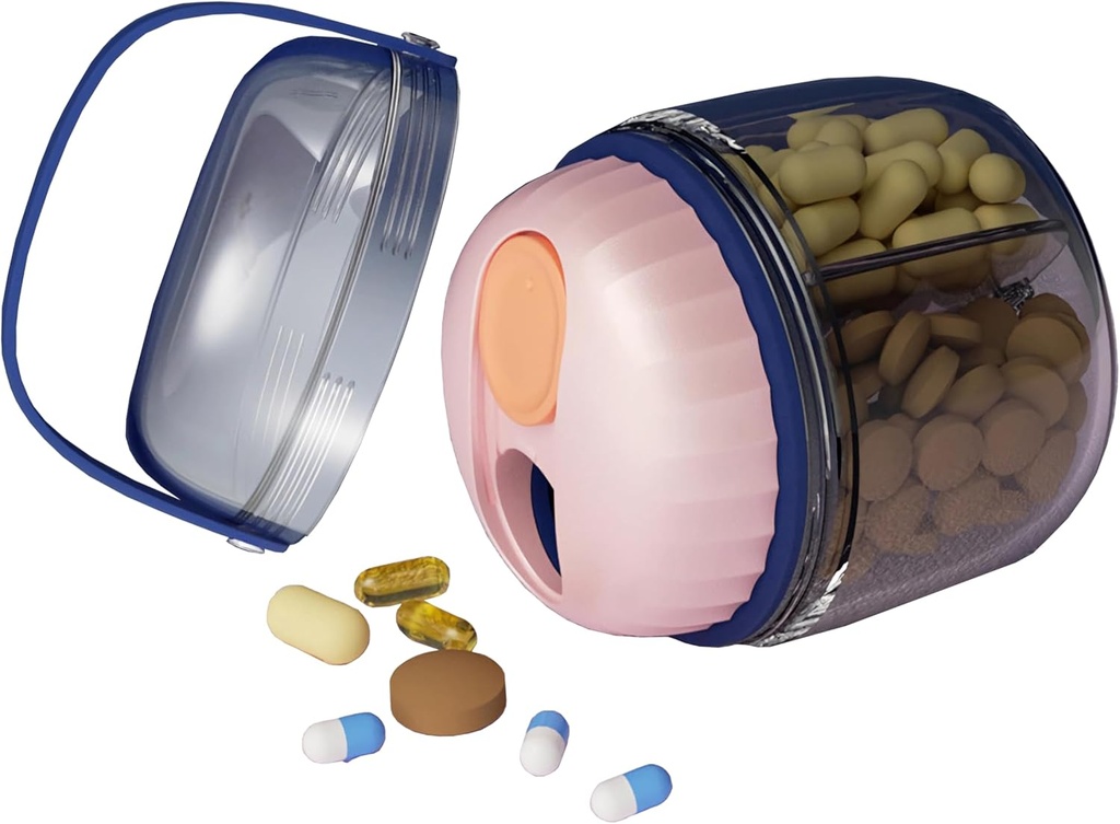 MURRI&MURRDI Pill organizators ar 4 iecirkņiem, Travel Pill Box, portatīvais iepakojums ar antimiksu un plašu atveru dizainu, Pill konteinera turētājs vitamīniem Zivju eļļas zāles, rozā
