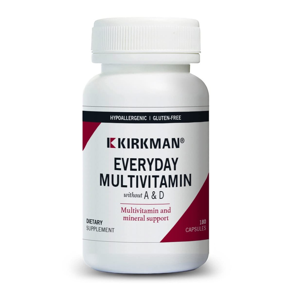 Kirkman - ikdienas multivitamīni bez vitamīniem A & D - 180 kapsulas - visaptverošs multivitamīns - minerālu atbalsts - hipoalerģisks