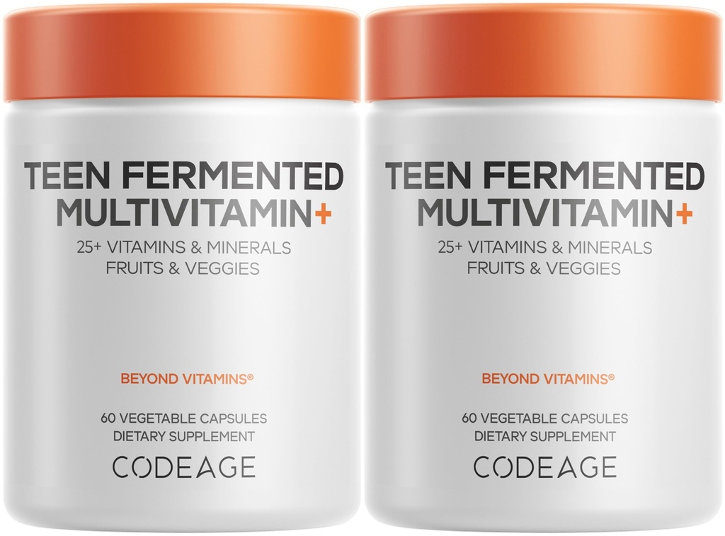 Kode Teen Multivitamīnu Papildinājums – Dienas vitamīni un minerālvielas pusaudžiem un meitenēm – Organiskā pilnbarības formula ar omega 3 un vitamīniem no A līdz K - 2 iepakojums