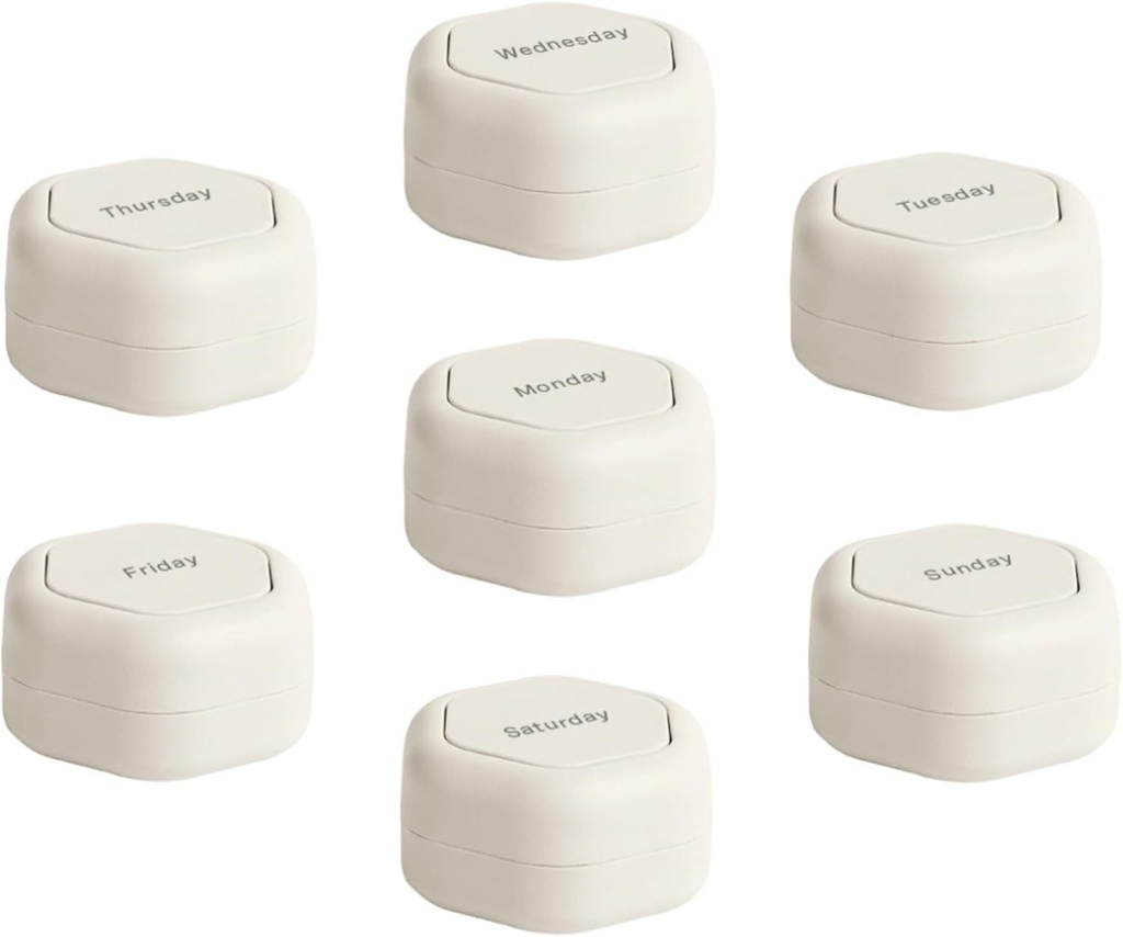 Cadence Travel Containers - Komplekts palagiem - Magnētiskās ceļošanas kapsulas,Daily Medicine Organizators tabletes, papildinājumi, & Vitamīni - 7 Flex Mazie (0,56oz) Weekly Pill organizators - Sand