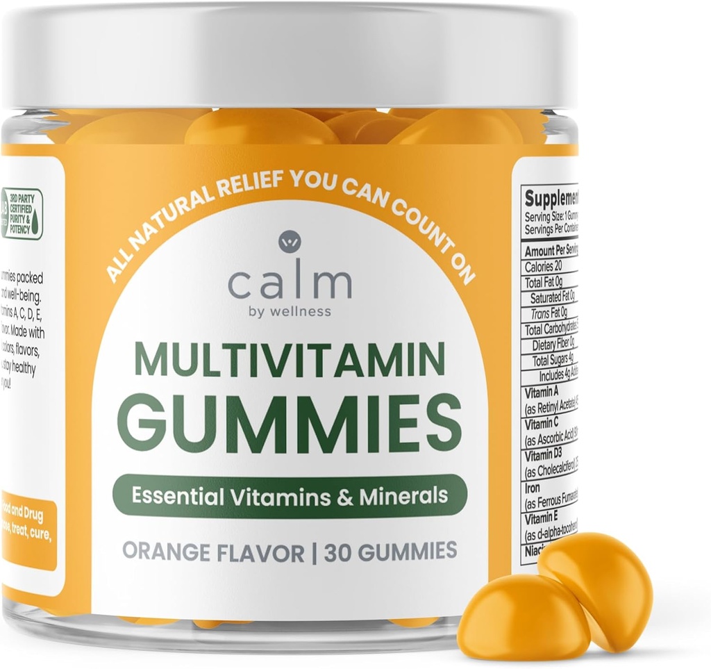 Mierīgs ar labsajūtu Multivitamīnu Gumijas - visi dabas Vegan Adult Multivitamīnu Gummy - Iepakots ar Antioksidants vitamīni C & E, B12, B6, Folijskābe, Pantothenic Acid - Essential for Overall Health