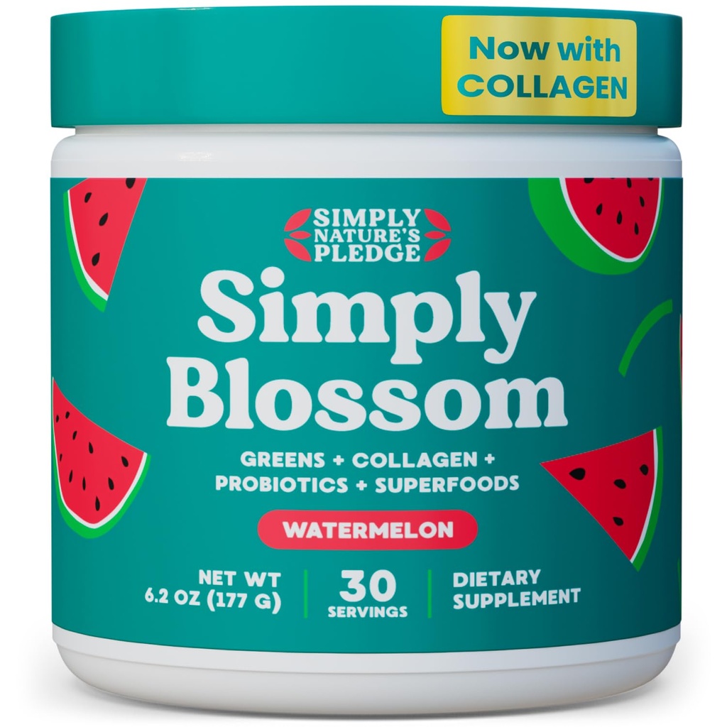 Vienkārši Blosom Nutrition Daily Greens & Superfood Pulveris + kolagēns + Probiotikas sieviešu gremošanas Veselība & Bloating Relief. Palīdzēt jūsu veselībai Bloom - 30 dienu piegādes - arbūzu