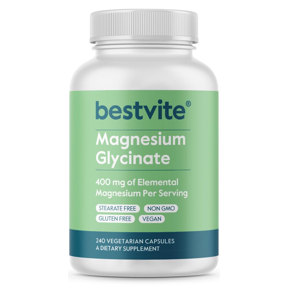 BESTVITE bez pildījuma magnija glicināts - 400mg magnija uz vienu kalpotāju (240 Veg Caps) - helāts bisglicināts muskuļiem, relaksācija, stress un miega atbalsts* - Vīriešiem un sievietēm - Nav stearātu - Vegan