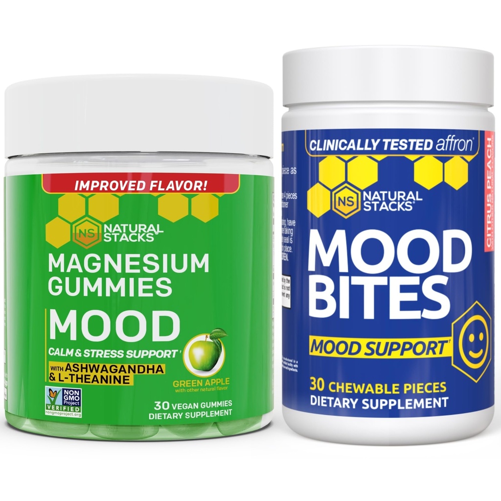 NATURAL STACKS Mood Bites + Mood Magnija Gummies Bandle - Pozitīvs Mood & Stress Atbalsts* - 60 Chewables