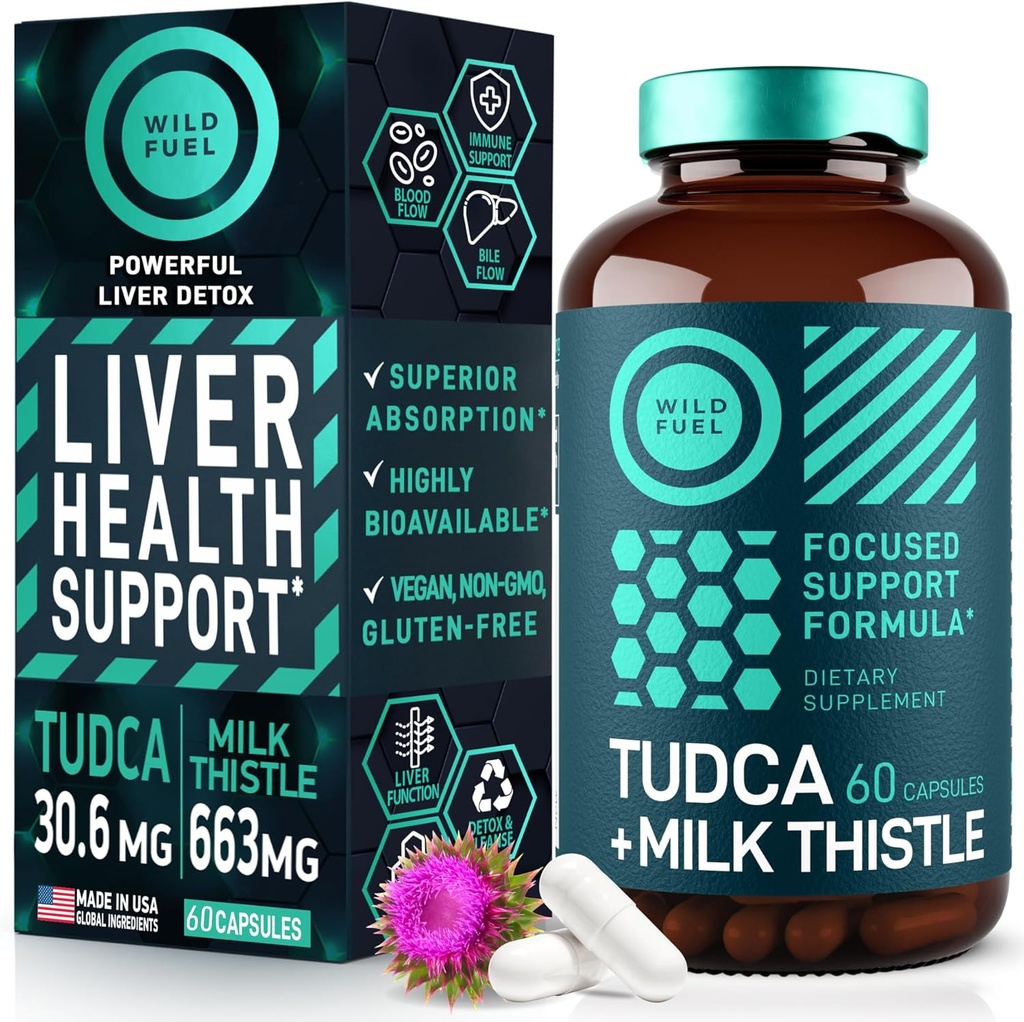 TUDCA un Milk Thistle papildinājums - Žults sāļi Papildinājums ar Silymarin Milk Šistils ekstrakts Aknu tīrīšana, Žultspūšļi, Nieres, Gut veselība - Ursolīnskābe Tudca žults Aknu veselība - 60 kapsulas