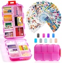 14 Gridi Travel Pill Organizators Kaste ar 415-Pcs Medicīna Nosaukums Etiķetes - Kabatas ikdienas aptieka Kaste Konteinera komplekts - Travel Medication Holder Dispenser for Fish Oil Vitamīnu Papildinājums Glabāšana -Clear Pink