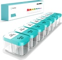 Daviky Large Weekly AM PM Pill organizators - 7 Diena, 2 Reizi dienā ar ļoti lieliem iecirkņiem vitamīniem, medicīna, papildinājumi (Cyan)