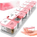 Extra Large Weekly Pill Organizators - XL Vitamīna turētājs ar 7 Atdalāmiem AM PM iedalījumiem - Portable Medicine Dispenser for Home and Travel, Big Supplement Container for Weekly or Daily Use, Pink