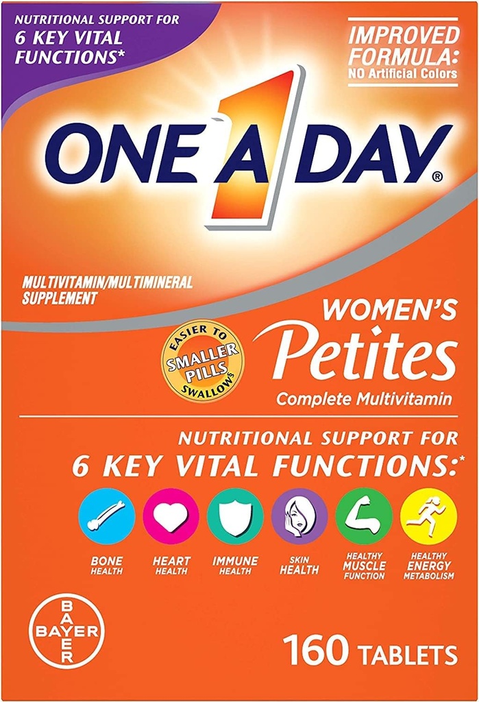 Viena diena Sieviešu petites Multivitamīnu, Papildinājums ar vitamīnu A, vitamīns C, vitamīns D, vitamīns E un cinks imūnās veselības atbalstam, B Vitamīni, Biotīns, Folāts (kā folijskābe) & More, 160 Count