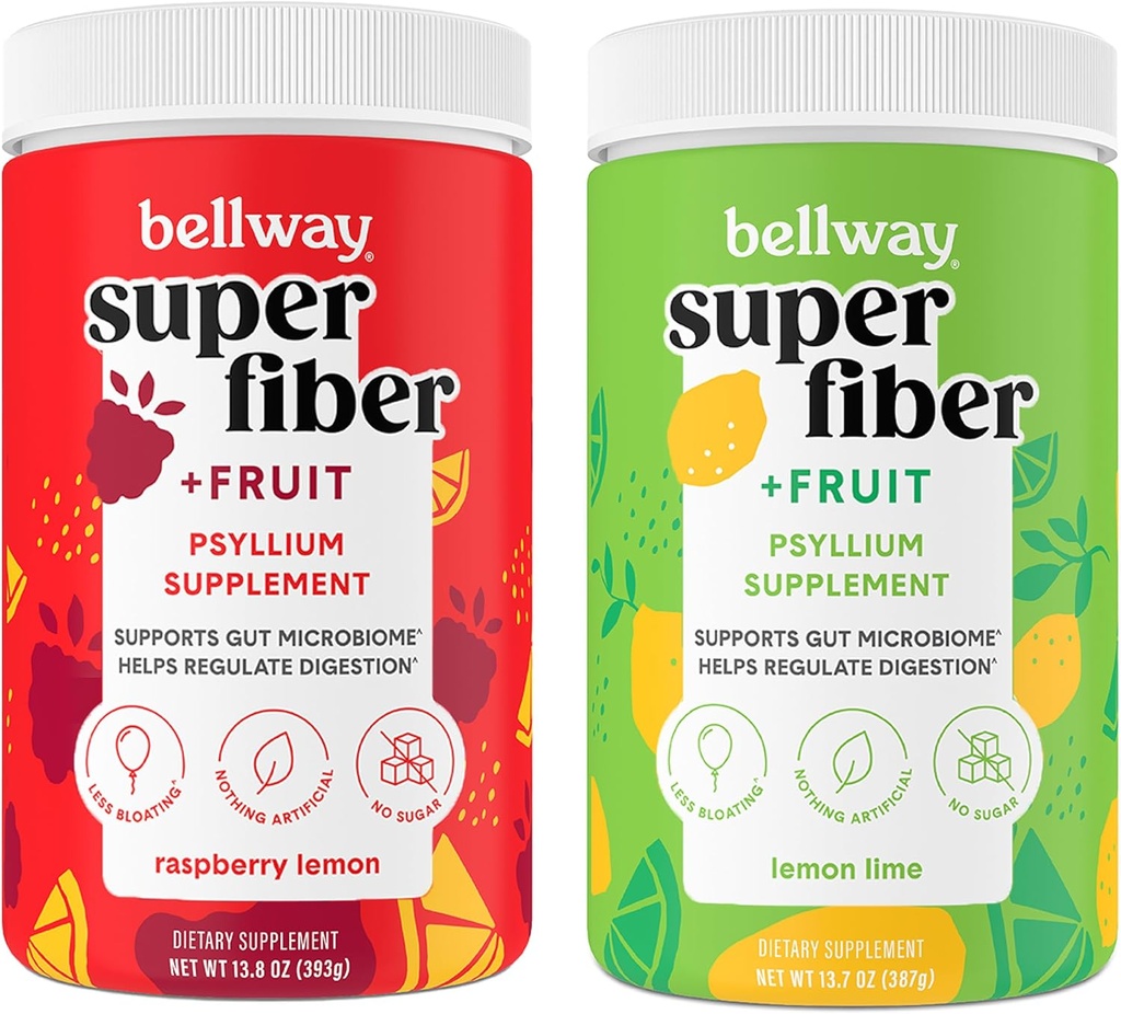 Bellway Super Fiber pulveris + augļi, bez cukura Organic Psyllium Husk pulveris Fiber papildinājums regularitātei, uzputošanas Reljefs & Gut veselība, nav GMO, augu bāzes, aveņu citrons un citrons Laime
