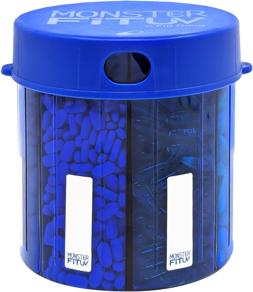 XL Papildinājums Pill Dispenser Pudele, 7 Iedalījums, Etiķetes, Viegli atverams, Anti-Mixing, UV Aizsargājošs Organizators, Extra Large Mēneša Vitamīns, Monster Fit Medication Holder (Cobalt Blue, Liels)