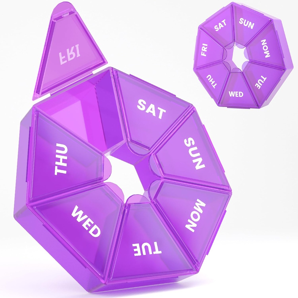 Nedēļas plātņu organizētājs, 2 Pack Portable Pill Box Medicine case 6 Krāsas (Septiņa diena) Jauns izdevums vitamīnu / zivju eļļa / tabletes / upplements-Arthritis Friendly (Purple)