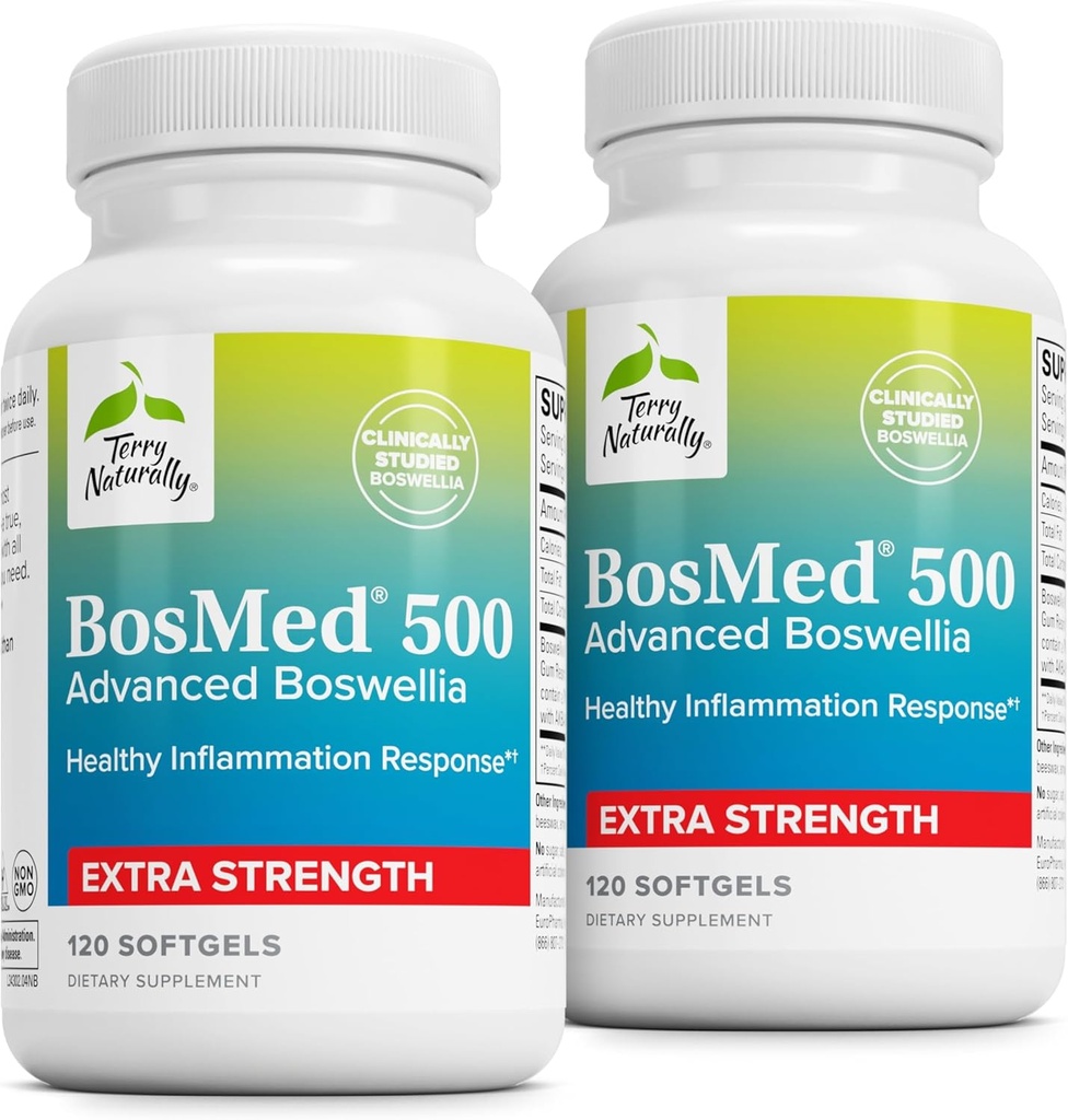 Terry Dabīgi BosMed 500 Extra Strength - Boswellia Serrata ekstrakta papildinājums - Papildinājums veselīgam plaušu atbalstam - Augu Papildformula ar augstu AKBA līmeni - 120 Softgels (iepakojums no 2)