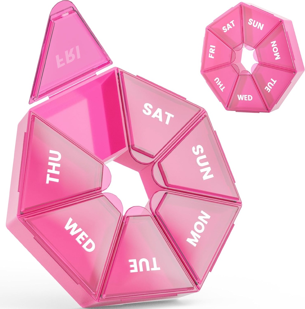 Nedēļas pillu organizētājs, 2 Pack Portable Pill Box Medicine case 6 Krāsas (Septiņa diena) Jauns izdevums vitamīnu / zivju eļļa / tabletes / Upplements-Arthritis Friendly (sarkans)
