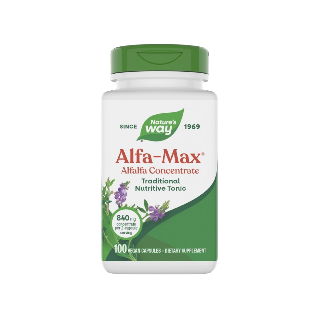 Dabas ceļš Alfa-Max - Alfalfa Papildinājums - Alfalfa Leaf, Stem & Flower - Bez lipekļa un vegana - 100 kapsulas